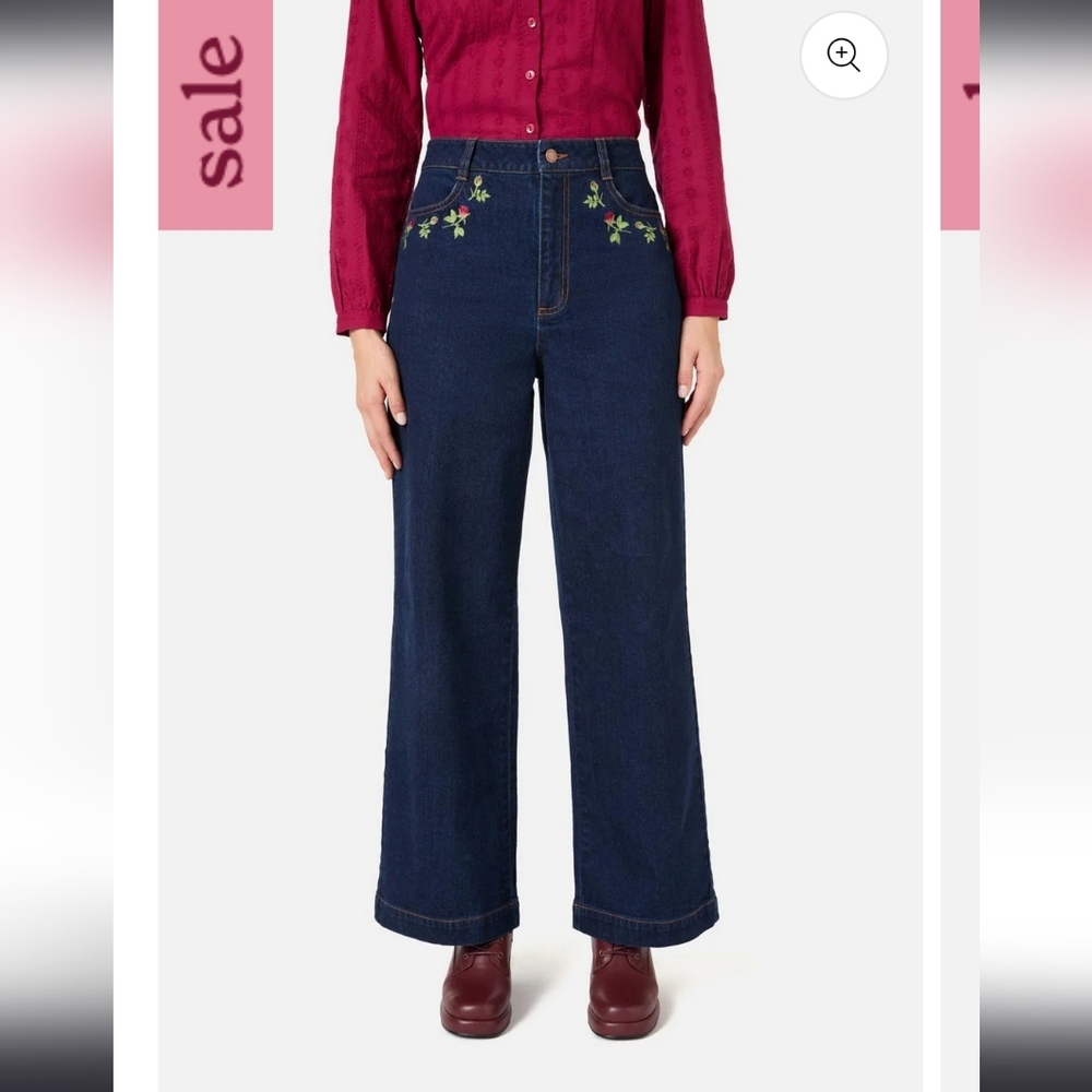 NWT Princess Highway Rose Bud Embroidered High Waisted Blue Jeans AU Size 8